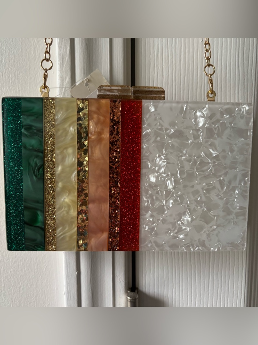 Francesca's Collections Gold, Green, Red, White Multi-Color Acrylic Clutch